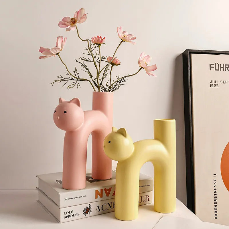 Cat-Themed Ceramic Vase | Unique Decor for Cat Lovers 4