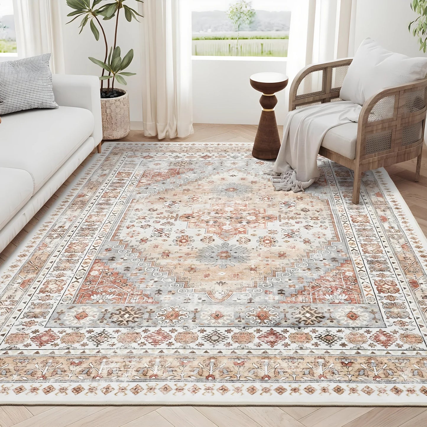 Bohemian Velvet Area Rug | Soft, Washable, Vintage Design 3