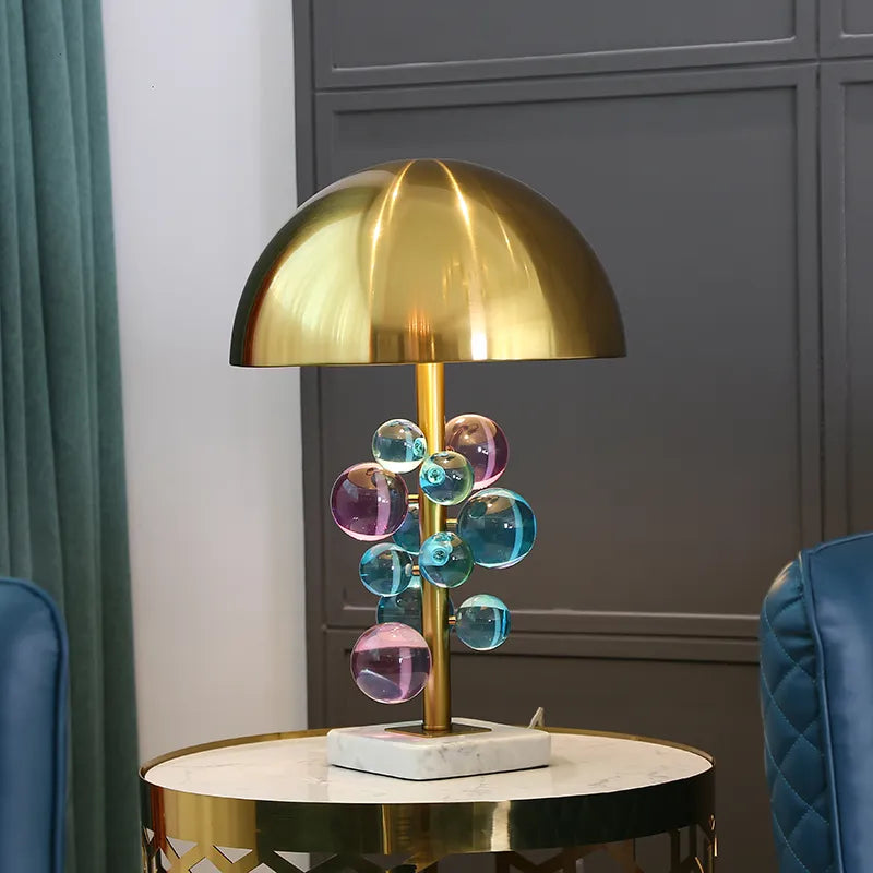 Copper Cascade Table Lamp Duo | Italian-Inspired Design with Colored Glass Spheres 3