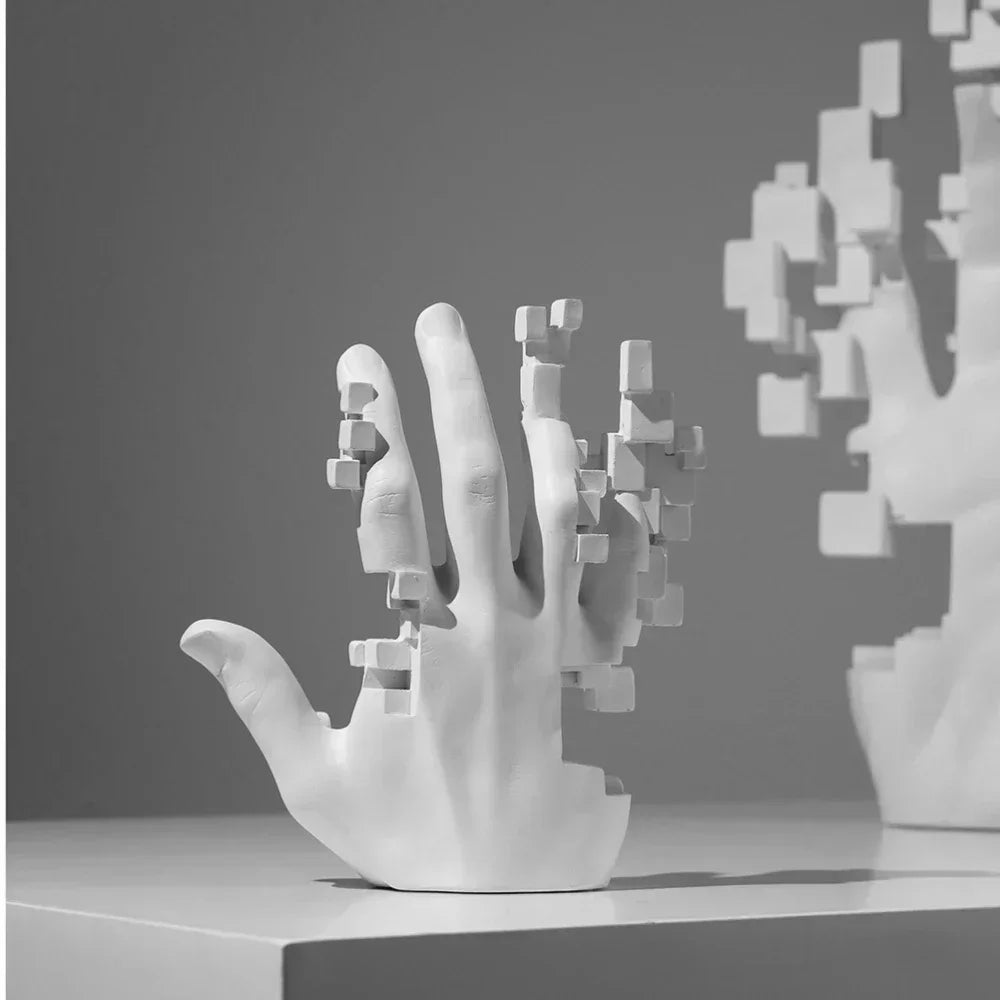 Pixelated Hand Statue | Modern Resin Decorative Art Piece 3