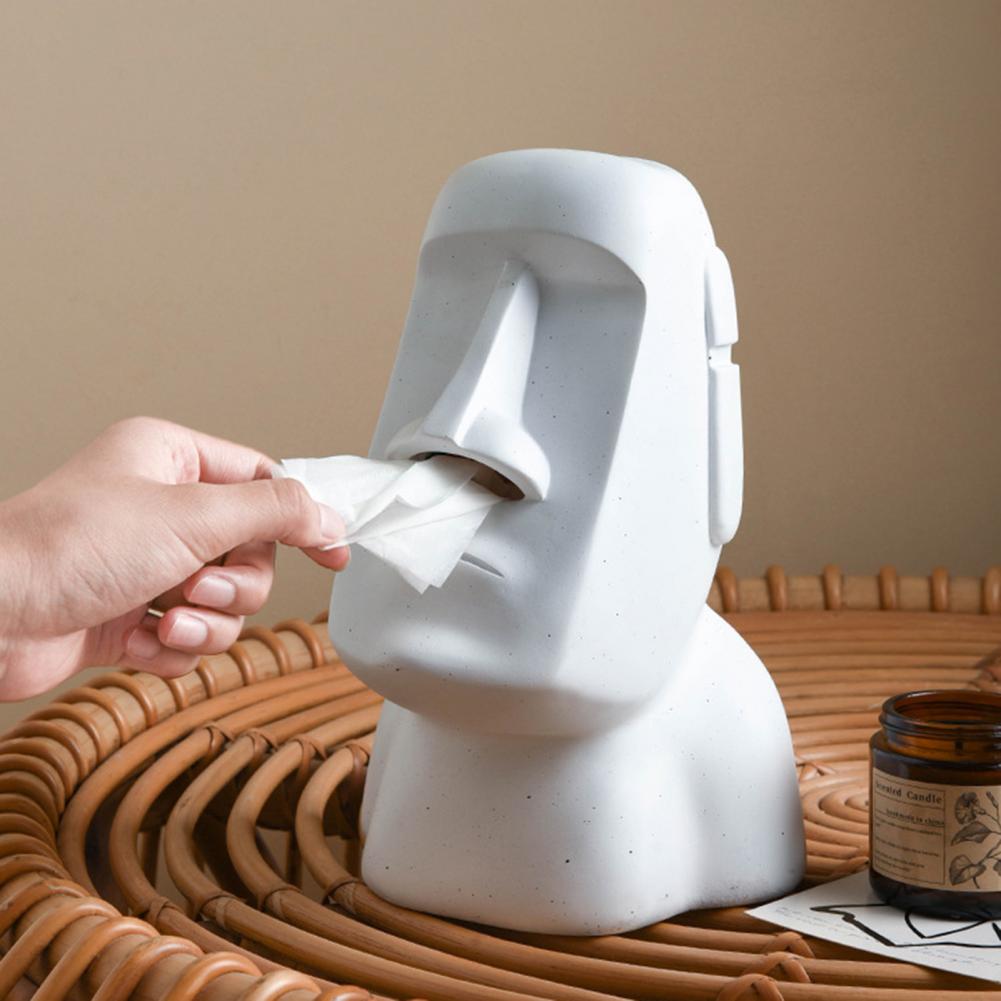 Easter Island Bust Tissue Box | Unique Ceramic Design for Home Decor 2