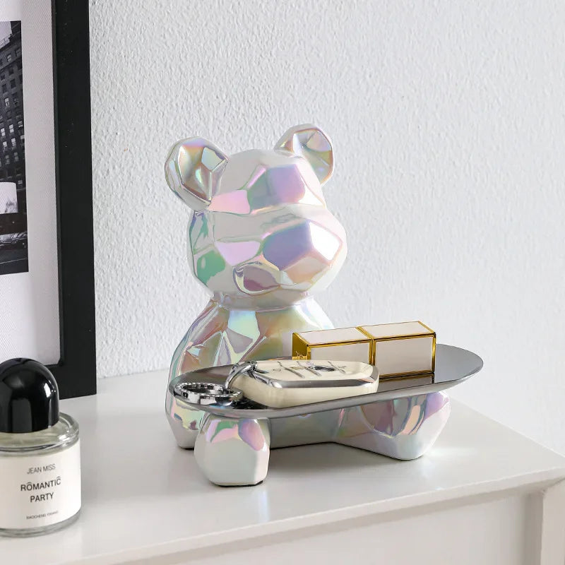 Geometric Bear Statue | Stylish Design with Built-in Storage Tray 2