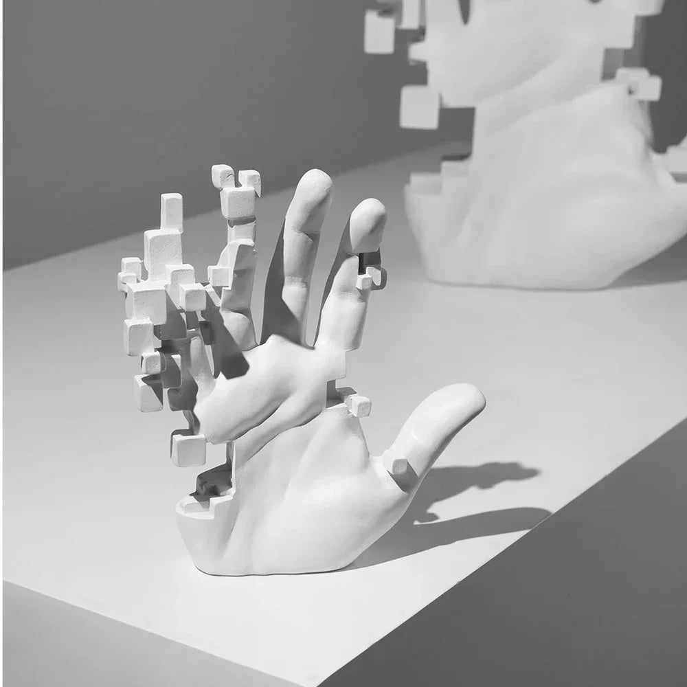 Pixelated Hand Statue | Modern Resin Decorative Art Piece 2