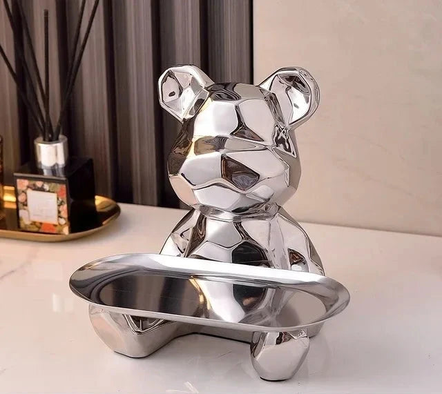 Geometric Bear Statue | Stylish Design with Built-in Storage Tray 4