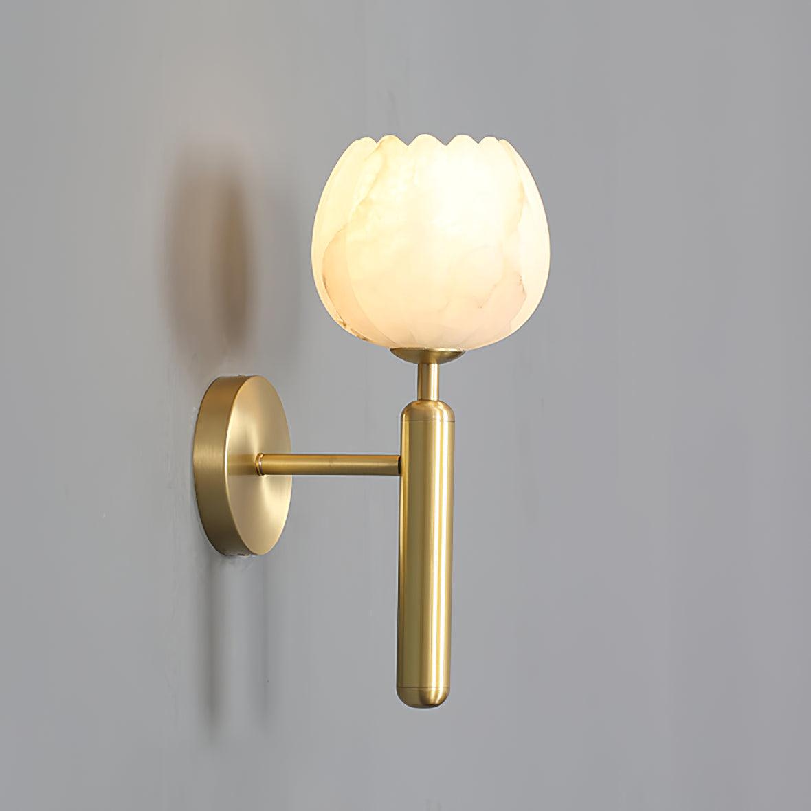 Wall Sconce | Elegant Brass Design with Alabaster Floral Accents 3