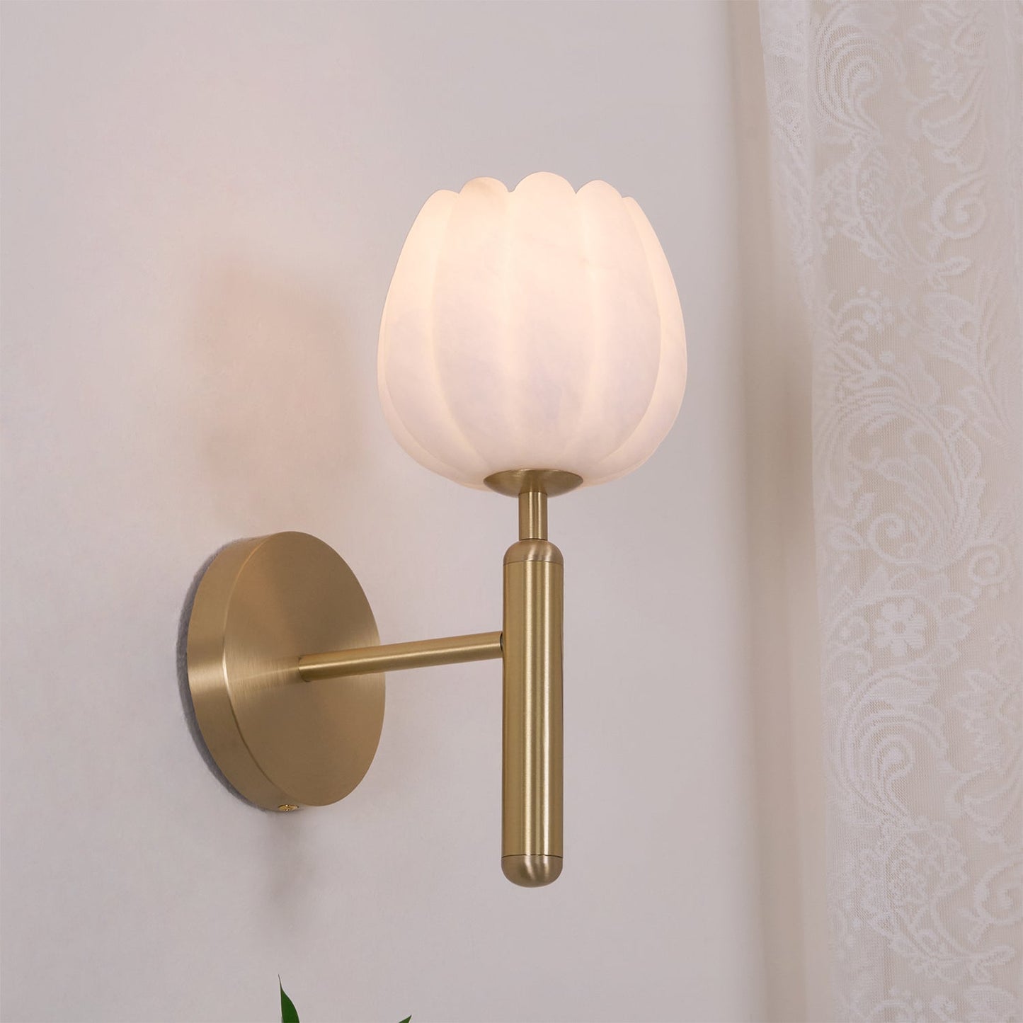 Wall Sconce | Elegant Brass Design with Alabaster Floral Accents 4
