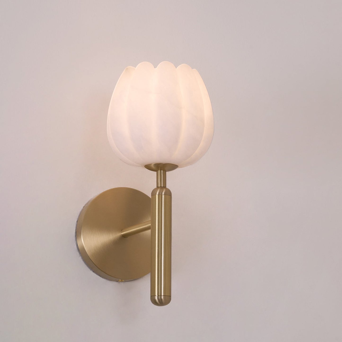 Wall Sconce | Elegant Brass Design with Alabaster Floral Accents 5