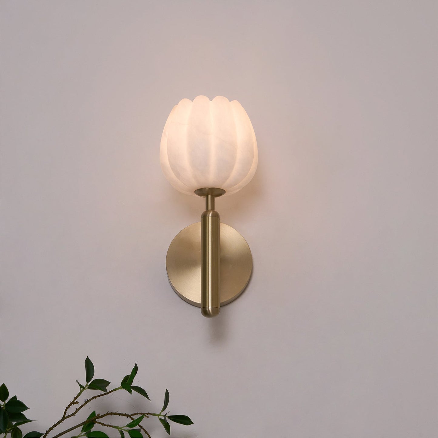 Wall Sconce | Elegant Brass Design with Alabaster Floral Accents 7