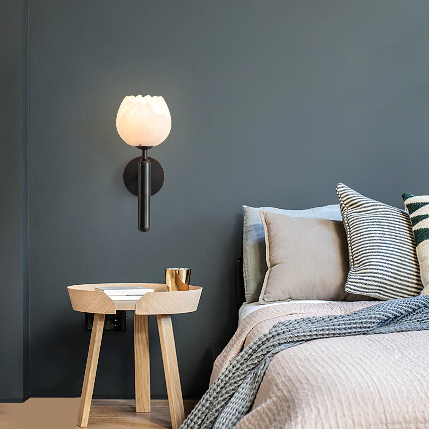 Wall Sconce | Elegant Brass Design with Alabaster Floral Accents 8
