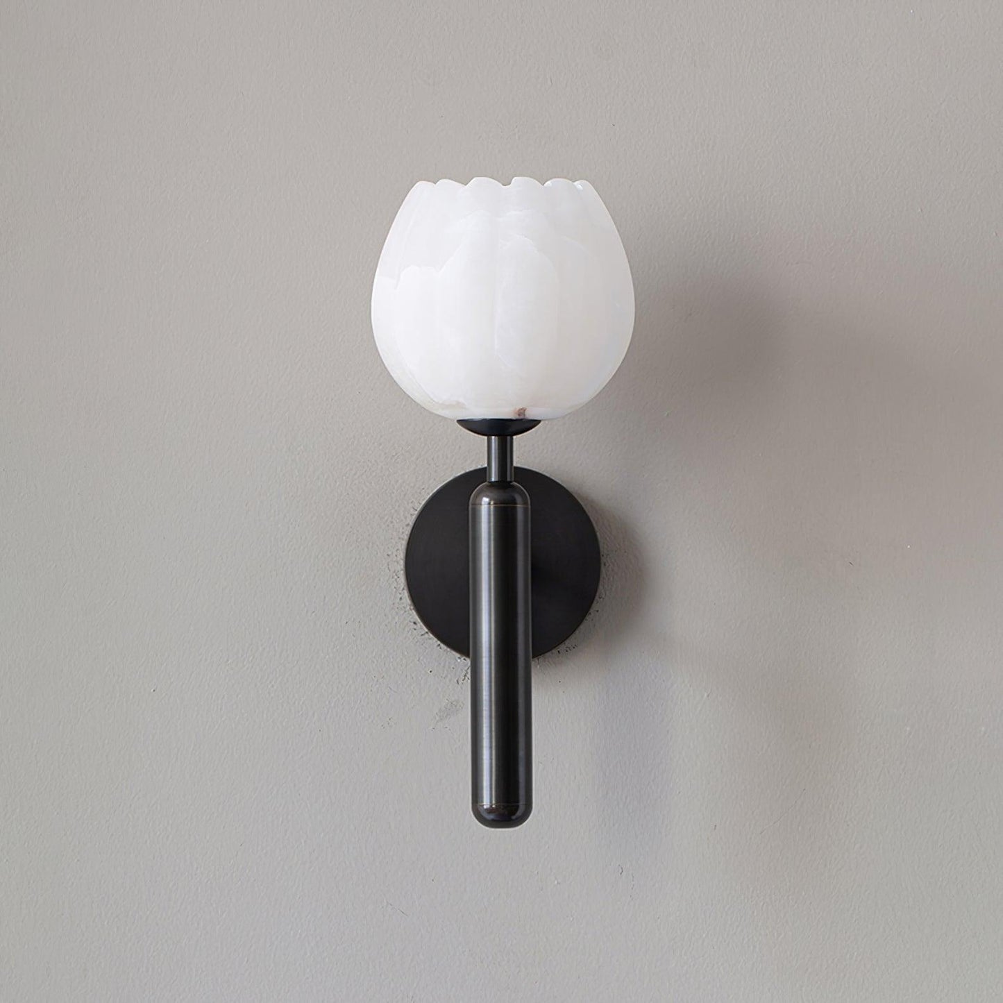 Wall Sconce | Elegant Brass Design with Alabaster Floral Accents 9