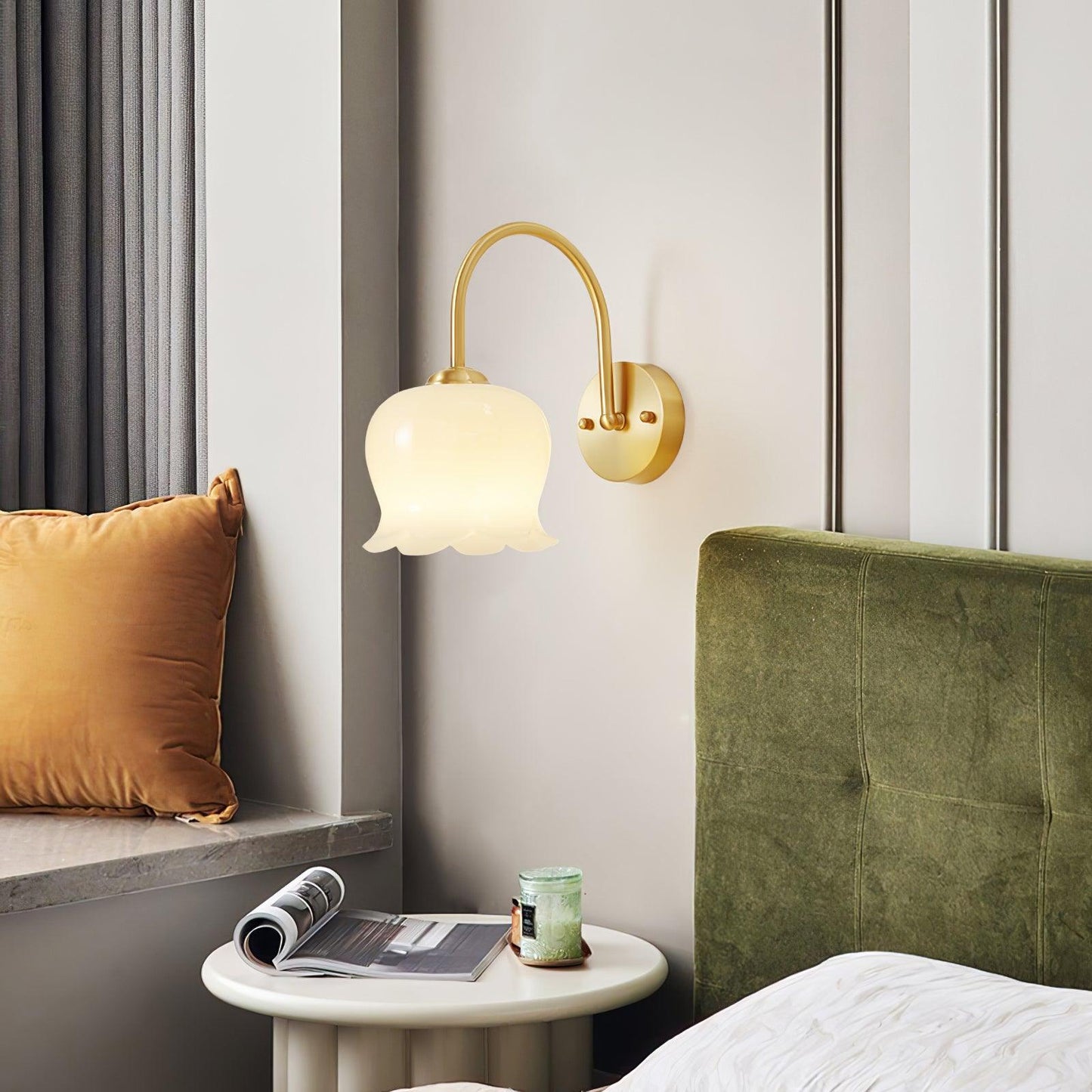Wall Sconce Lighting | Elegant Brass Fixture with Orchid Glass Shade 7