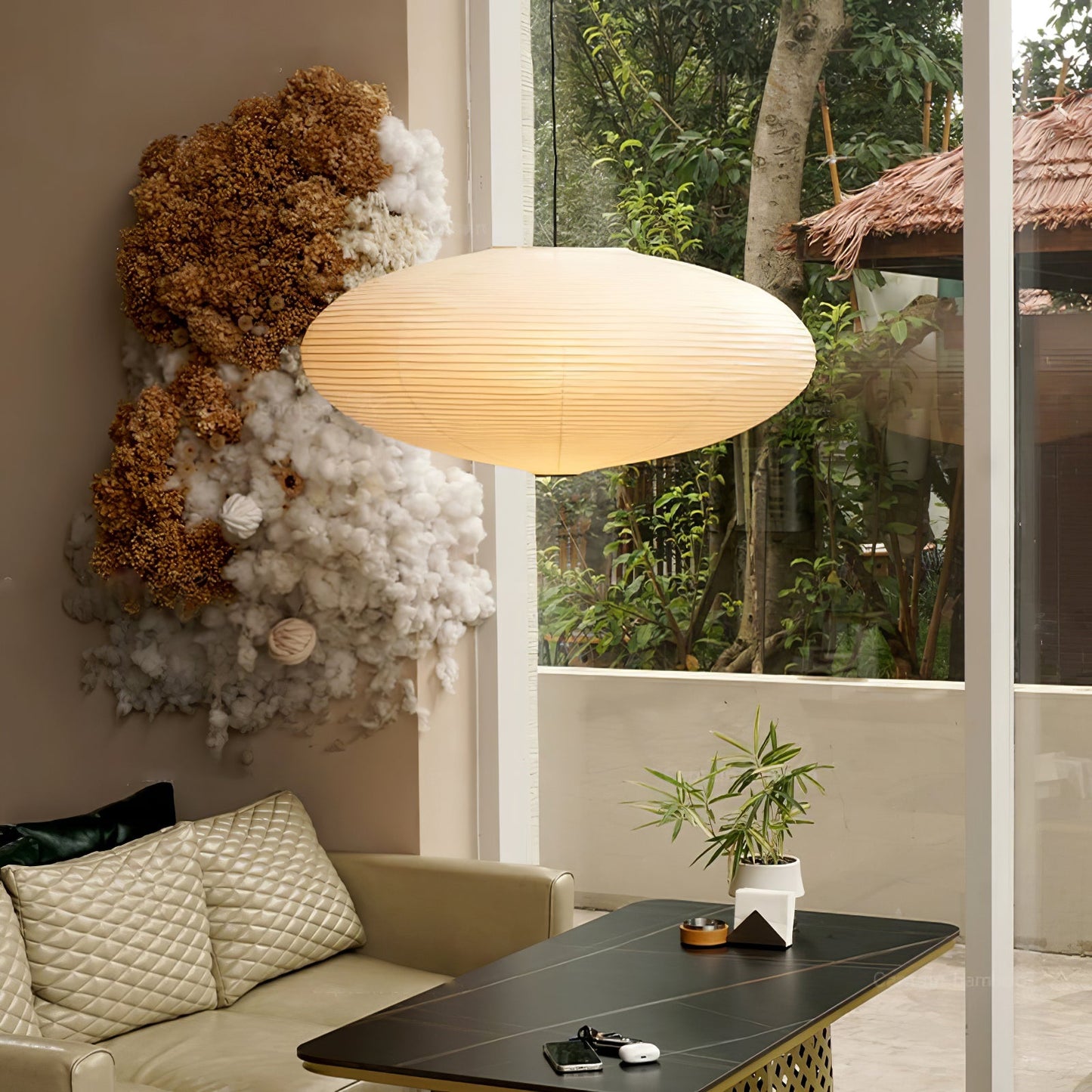 Washi Paper Pendant Light | Handcrafted Mulberry Shade for Cozy Ambiance 2