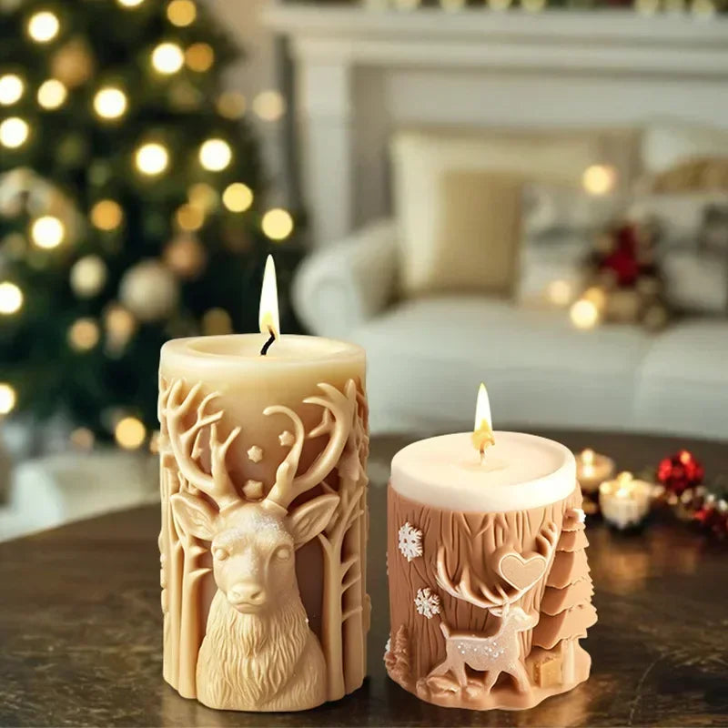 3D Candle Mold | Silicone Candle Molds for Elk, Pine Tree, Snowflake Designs 3