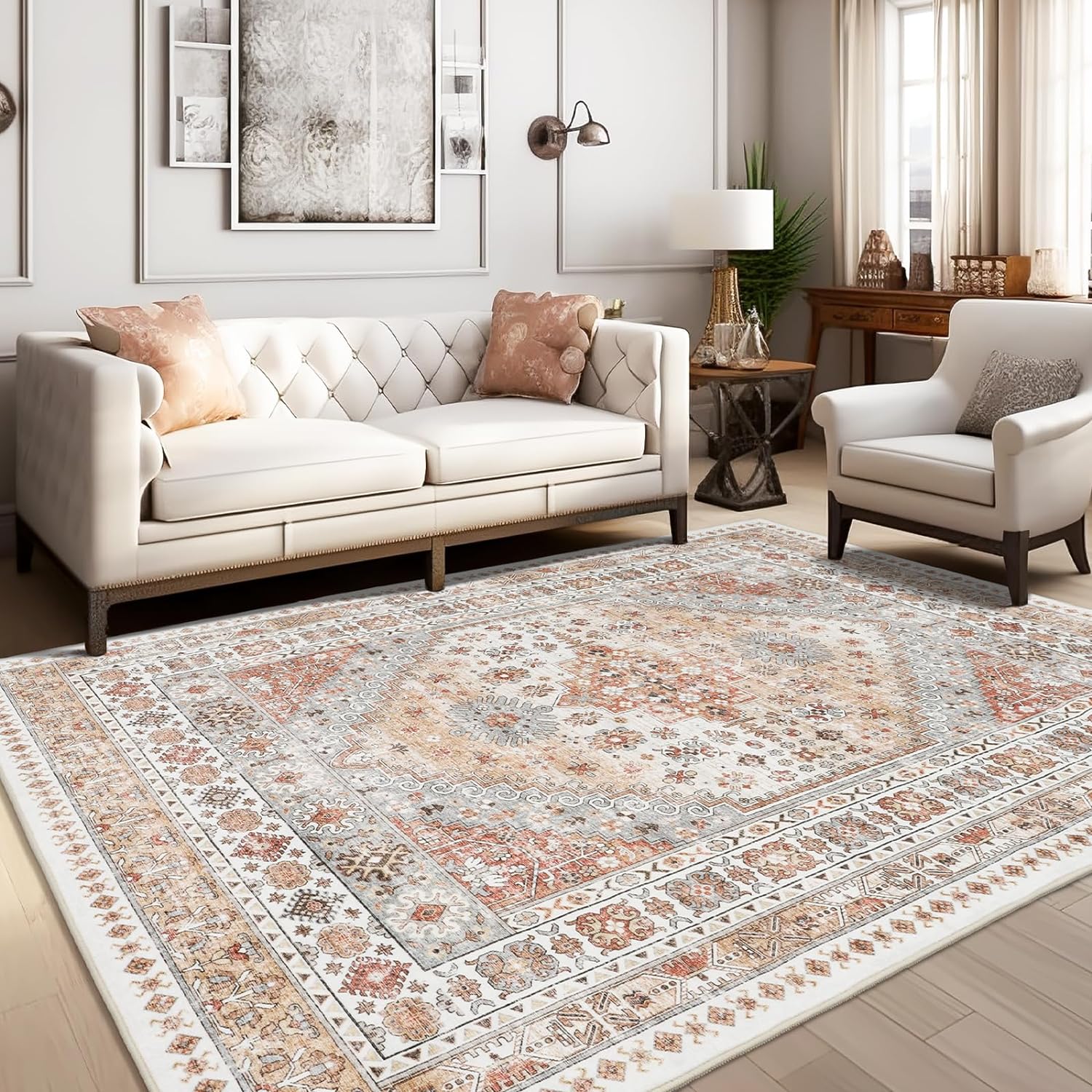 Bohemian Velvet Area Rug | Soft, Washable, Vintage Design 1