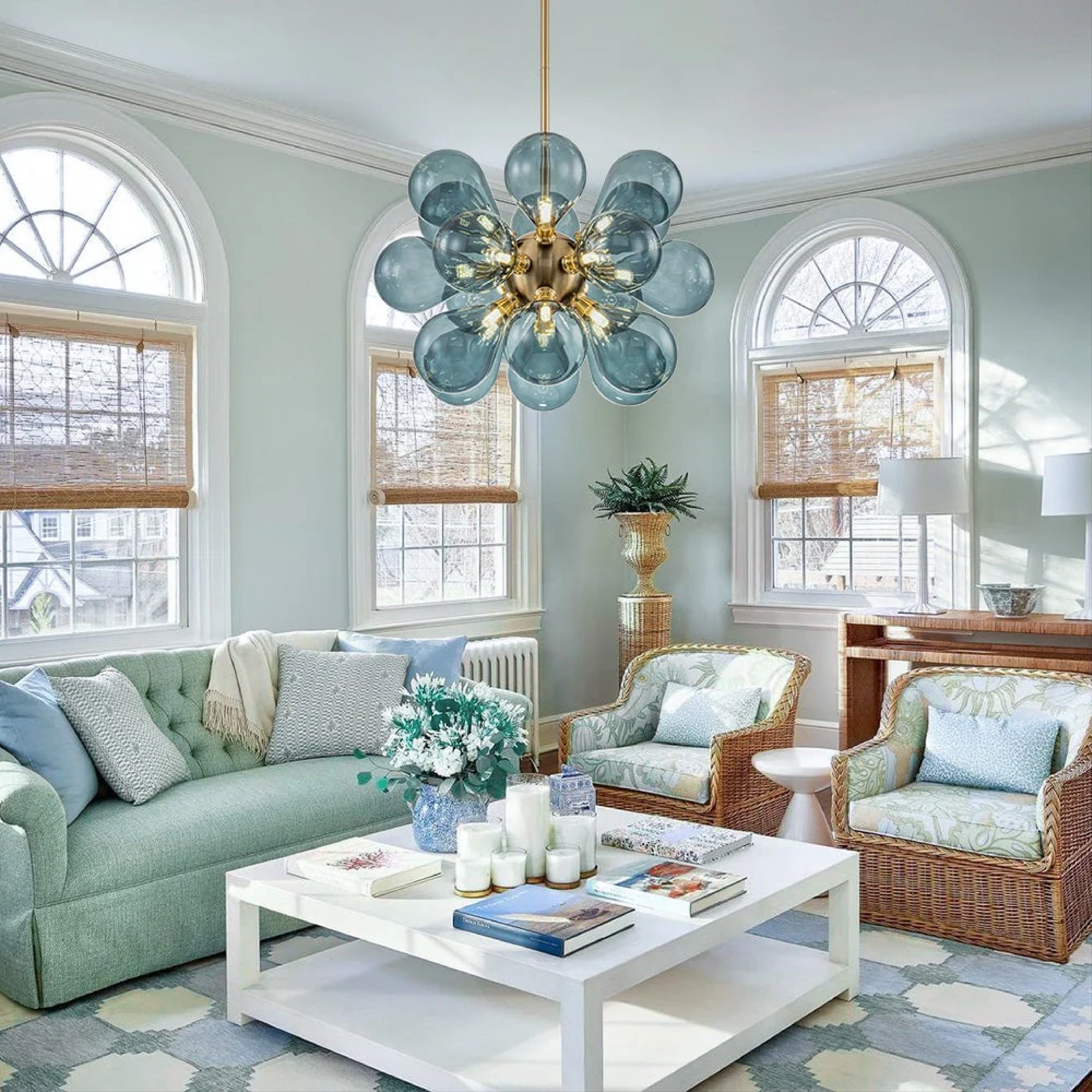 Blue Glass Chandelier | Contemporary Cluster Design for Elegance 2