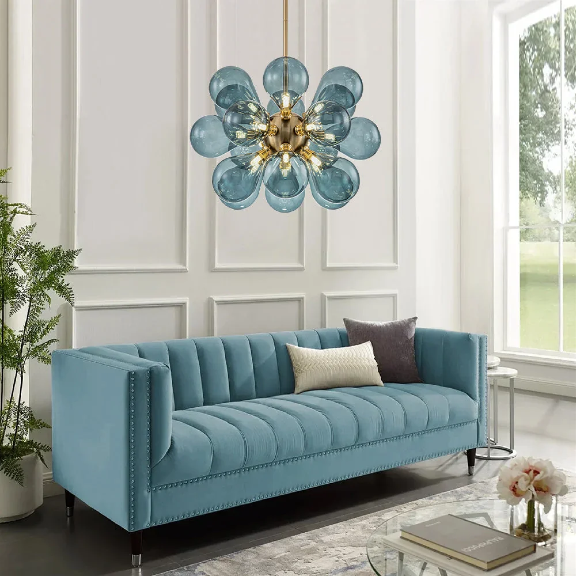 Blue Glass Chandelier | Contemporary Cluster Design for Elegance 3
