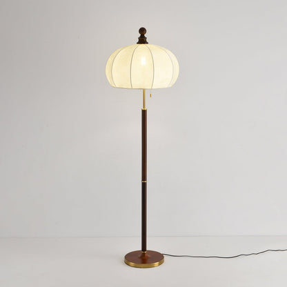 Brass Floor Lamp | Elegant Fabric Shade with Walnut Wood Accents 3