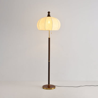 Brass Floor Lamp | Elegant Fabric Shade with Walnut Wood Accents 5