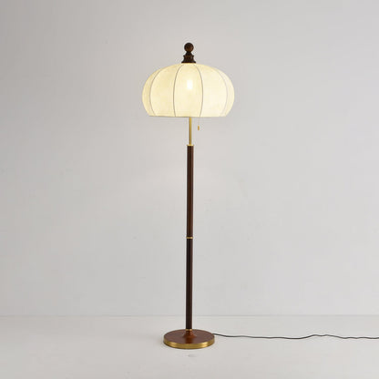 Brass Floor Lamp | Elegant Fabric Shade with Walnut Wood Accents 6