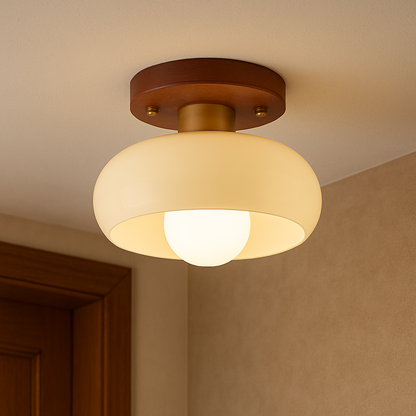 Ceiling Lamp | Contemporary Cream Design with Wooden Accents 0