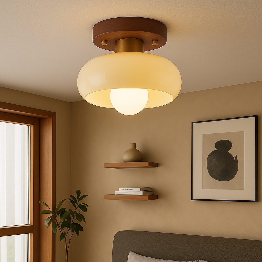 Ceiling Lamp | Contemporary Cream Design with Wooden Accents 1