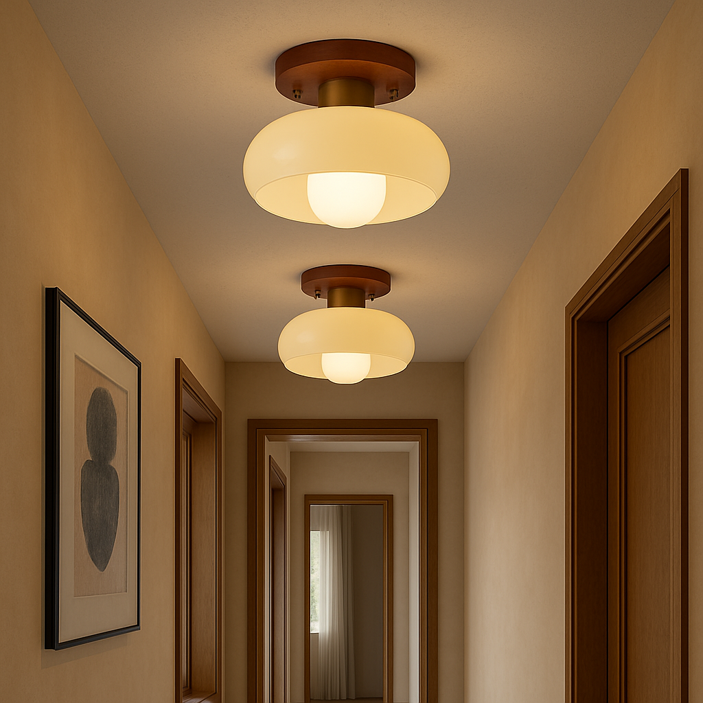 Ceiling Lamp | Contemporary Cream Design with Wooden Accents 2