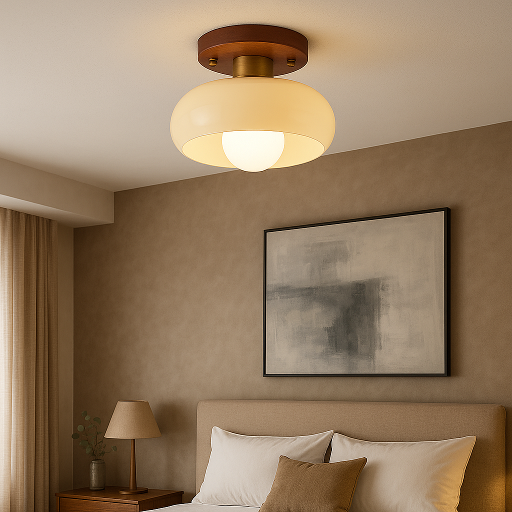 Ceiling Lamp | Contemporary Cream Design with Wooden Accents 3