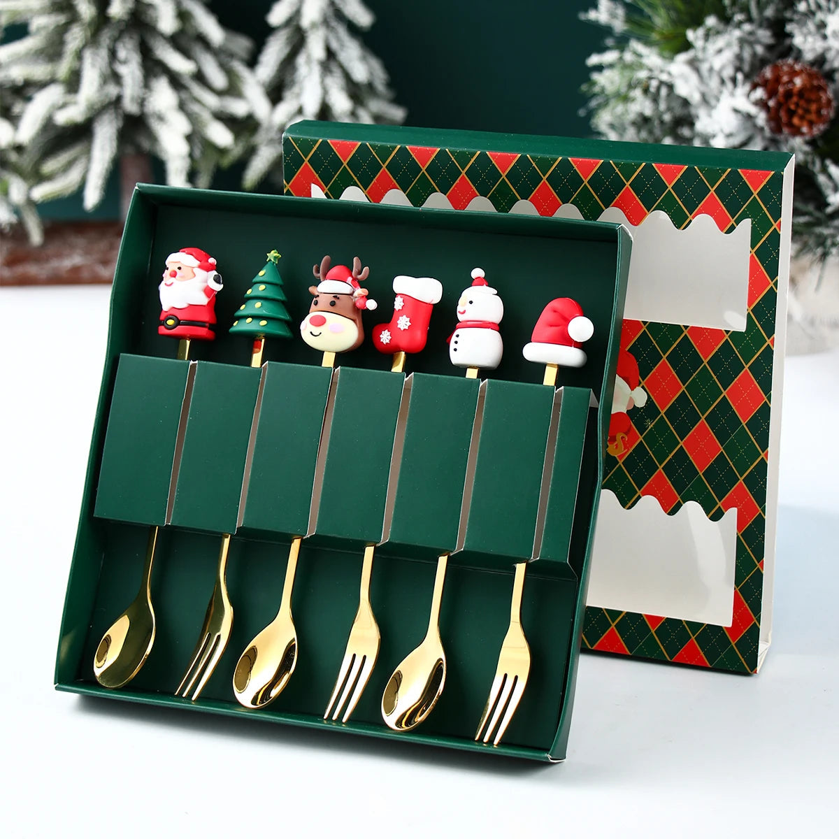 Christmas Cutlery Set | Gold Spoon and Fork with Santa Design 0