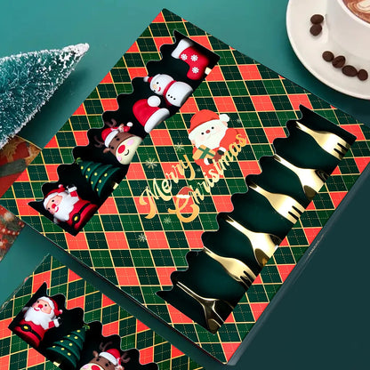 Christmas Cutlery Set | Gold Spoon and Fork with Santa Design 2