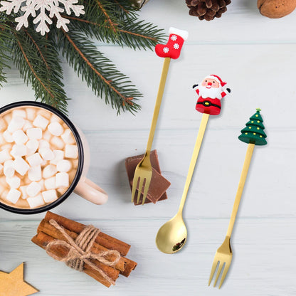 Christmas Cutlery Set | Gold Spoon and Fork with Santa Design 5