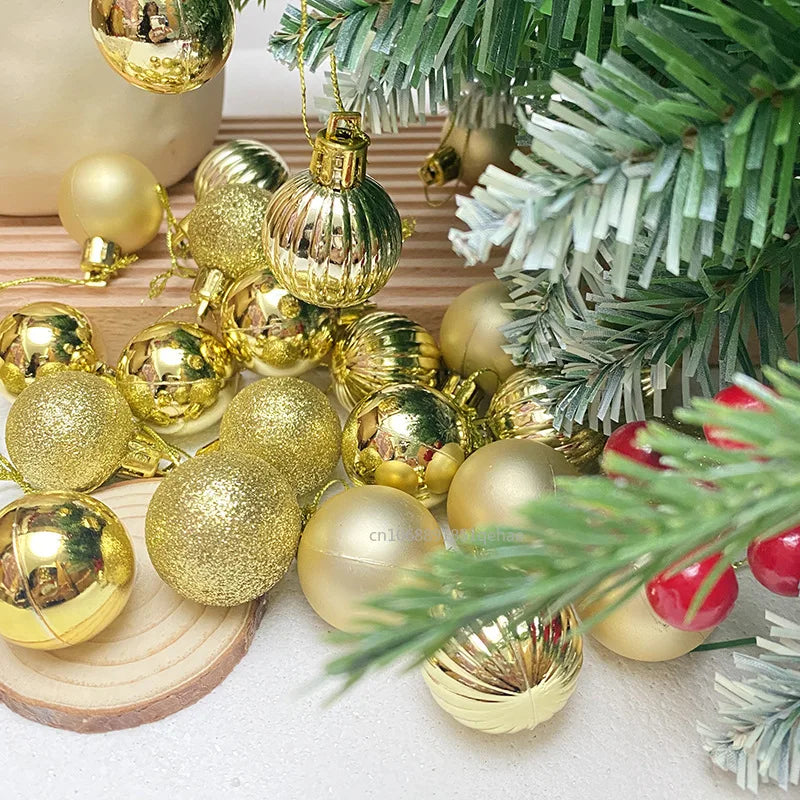 Christmas Ornaments Set | 24 Elegant Baubles in Gold, Red, and Pink 1