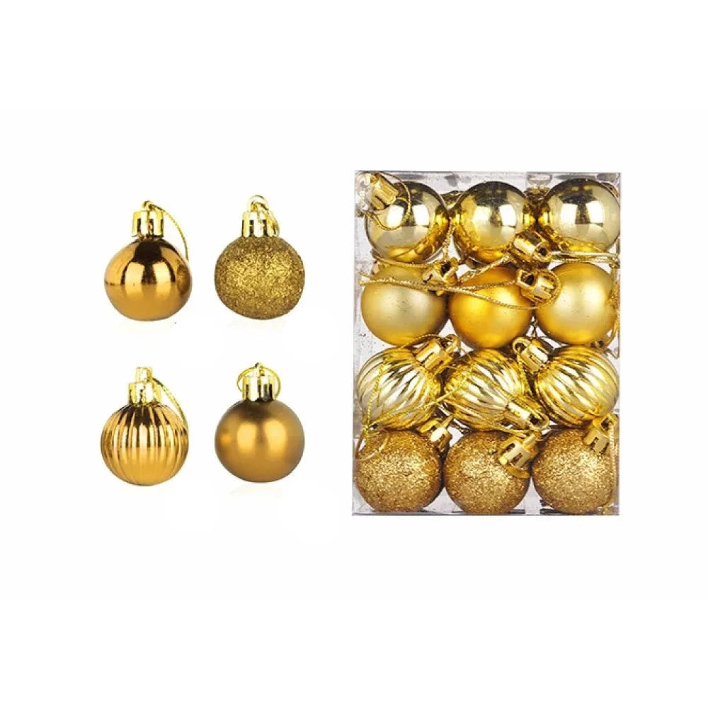 Christmas Ornaments Set | 24 Elegant Baubles in Gold, Red, and Pink 10