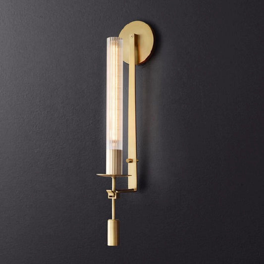 Classic Brass Wall Sconce | Elegant Ribbed Glass Shade for Warm Ambiance 1