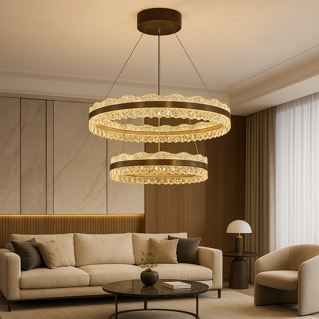 Crystal Chandelier | Elegant 2-Tier Design with Dimmable LED Lighting 0