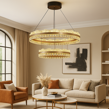 Crystal Chandelier | Elegant 2-Tier Design with Dimmable LED Lighting 1