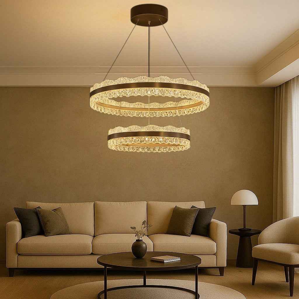 Crystal Chandelier | Elegant 2-Tier Design with Dimmable LED Lighting 2