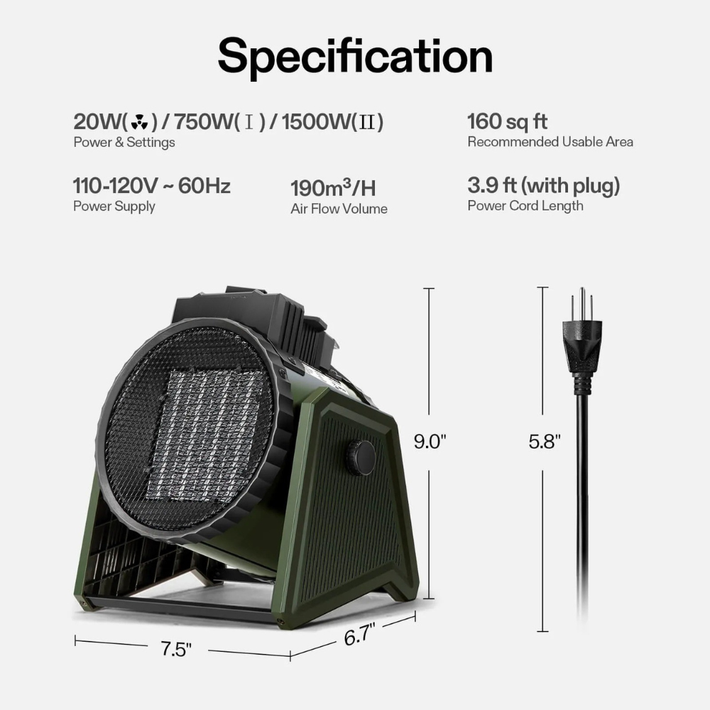 Electric Space Heater | Adjustable Thermostat with Portable Design 4