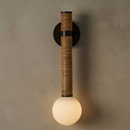 Elegant Modern Wall Sconce | Hand-Wound Leather and Opal Glass 0