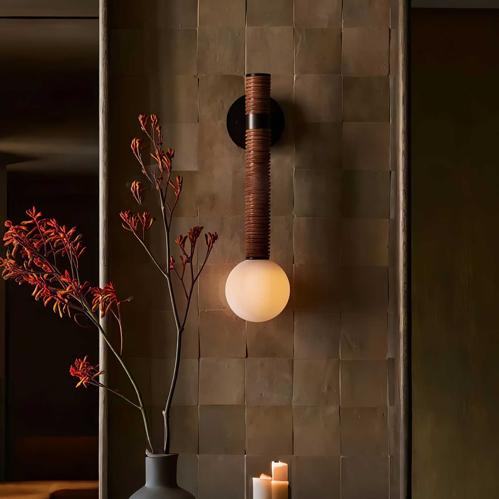 Elegant Modern Wall Sconce | Hand-Wound Leather and Opal Glass 4