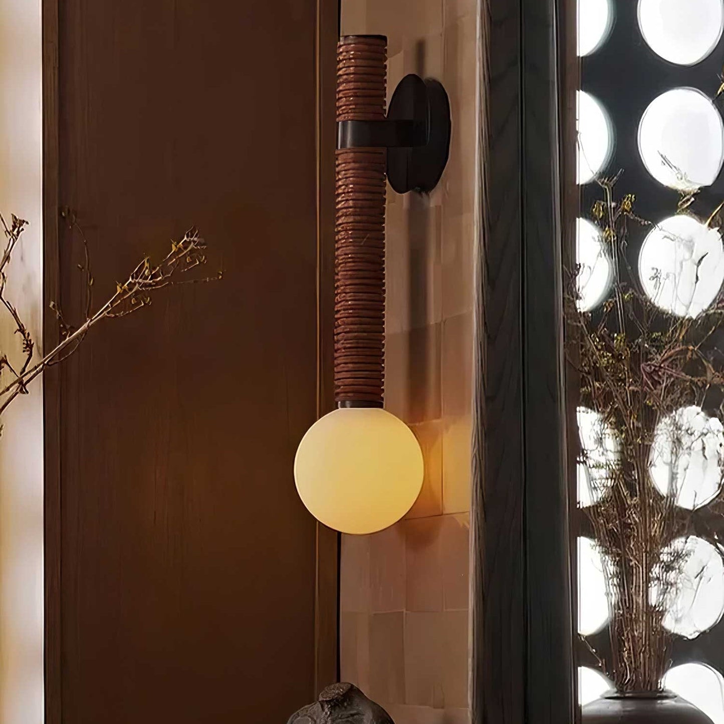 Elegant Modern Wall Sconce | Hand-Wound Leather and Opal Glass 7