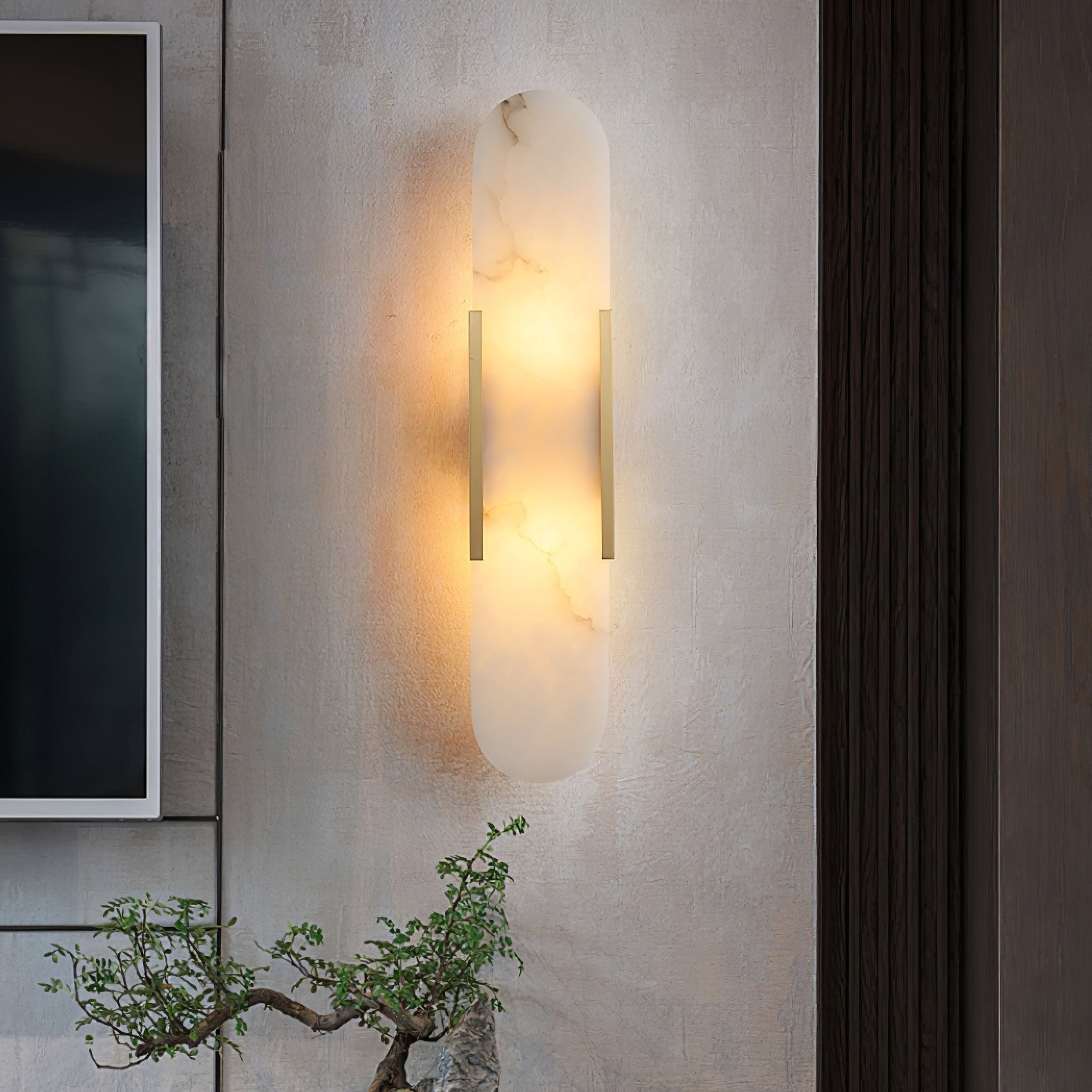 Elongated Wall Sconce | Handcrafted Alabaster with Brass Accents 4