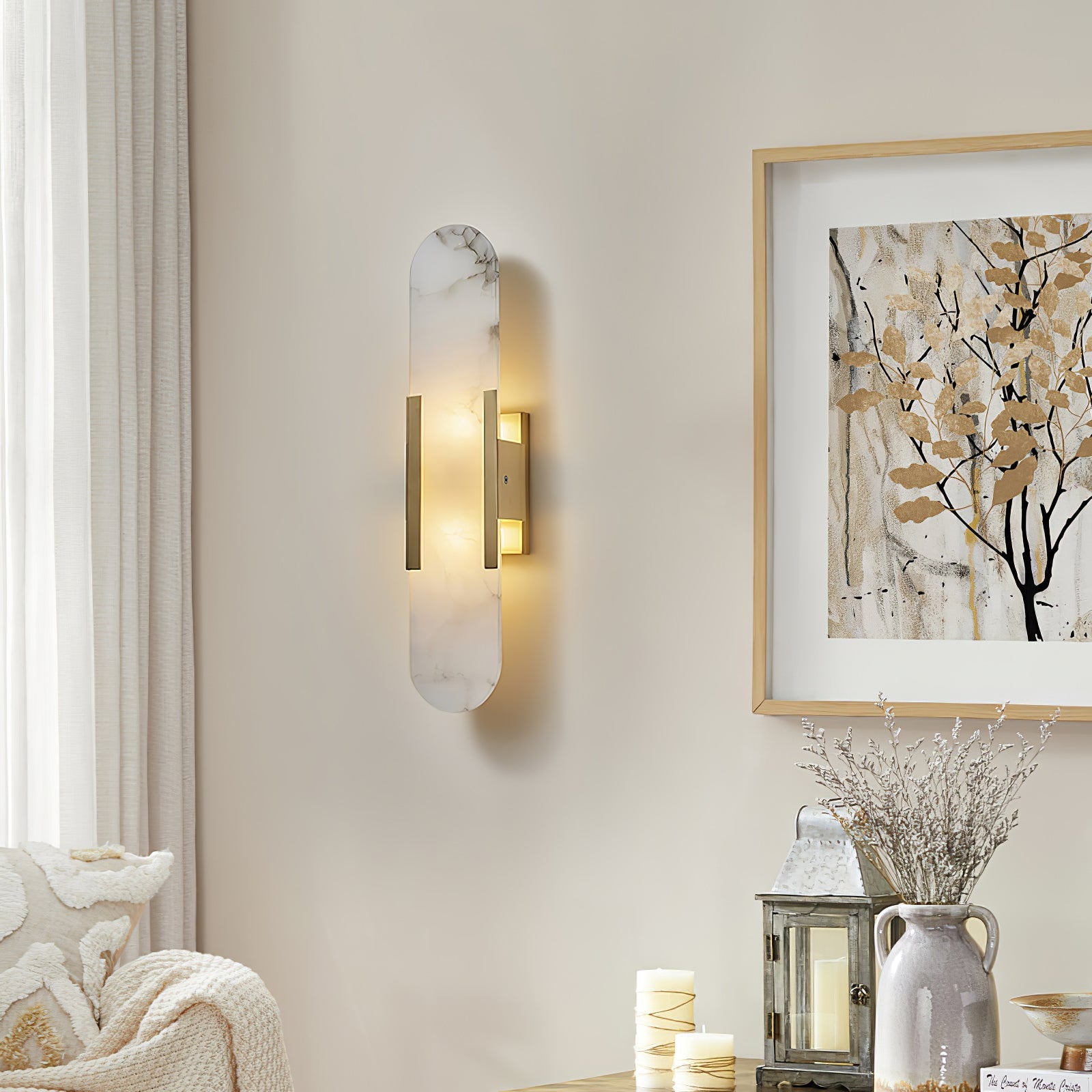 Elongated Wall Sconce | Handcrafted Alabaster with Brass Accents 5