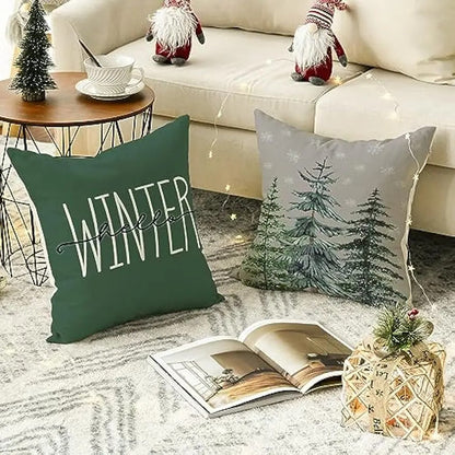 Festive Green Cushion Cover | Merry Christmas Tree Print 45x45 cm 1