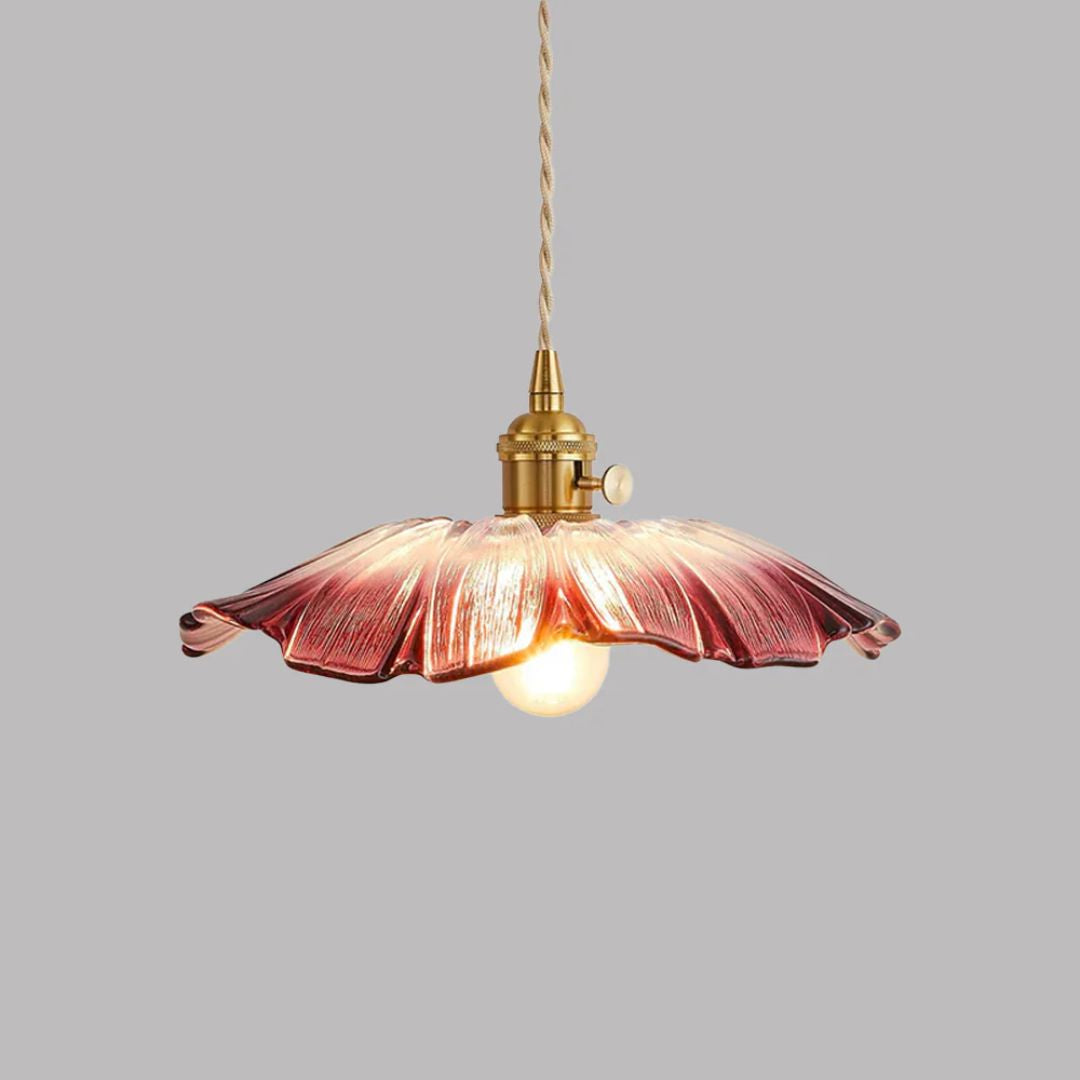 Flower Pendant Lamp | Ribbed Glass Shade with Gold Accent 0