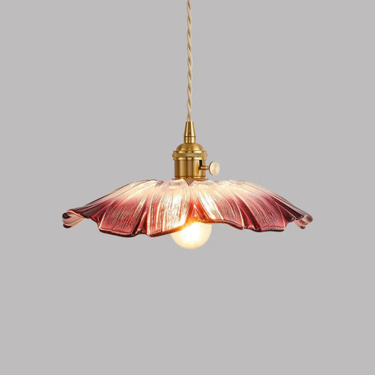 Flower Pendant Lamp | Ribbed Glass Shade with Gold Accent 0