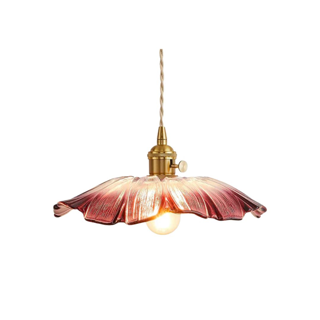 Flower Pendant Lamp | Ribbed Glass Shade with Gold Accent 1