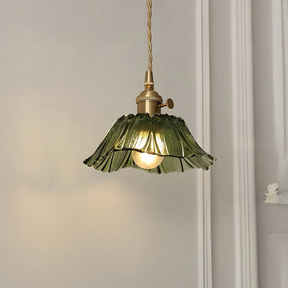 Flower Pendant Lamp | Ribbed Glass Shade with Gold Accent 10