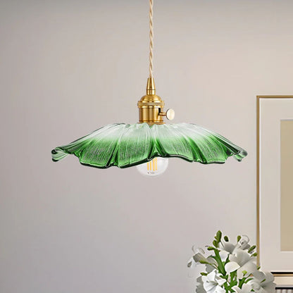 Flower Pendant Lamp | Ribbed Glass Shade with Gold Accent 13