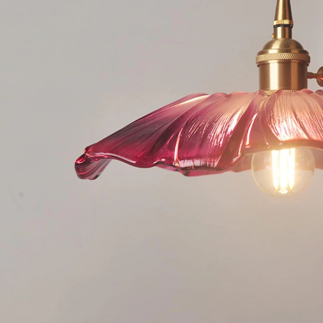 Flower Pendant Lamp | Ribbed Glass Shade with Gold Accent 3