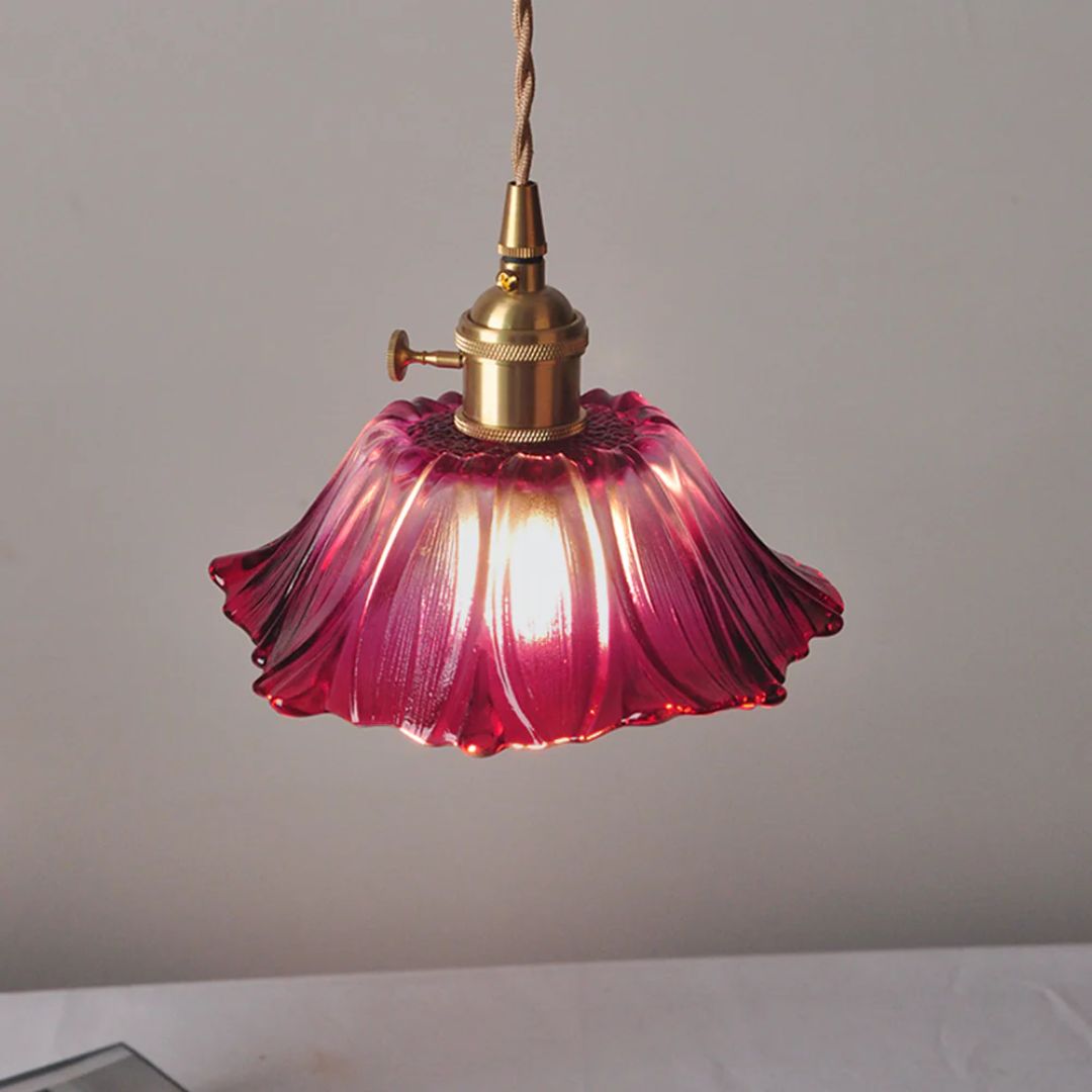 Flower Pendant Lamp | Ribbed Glass Shade with Gold Accent 7